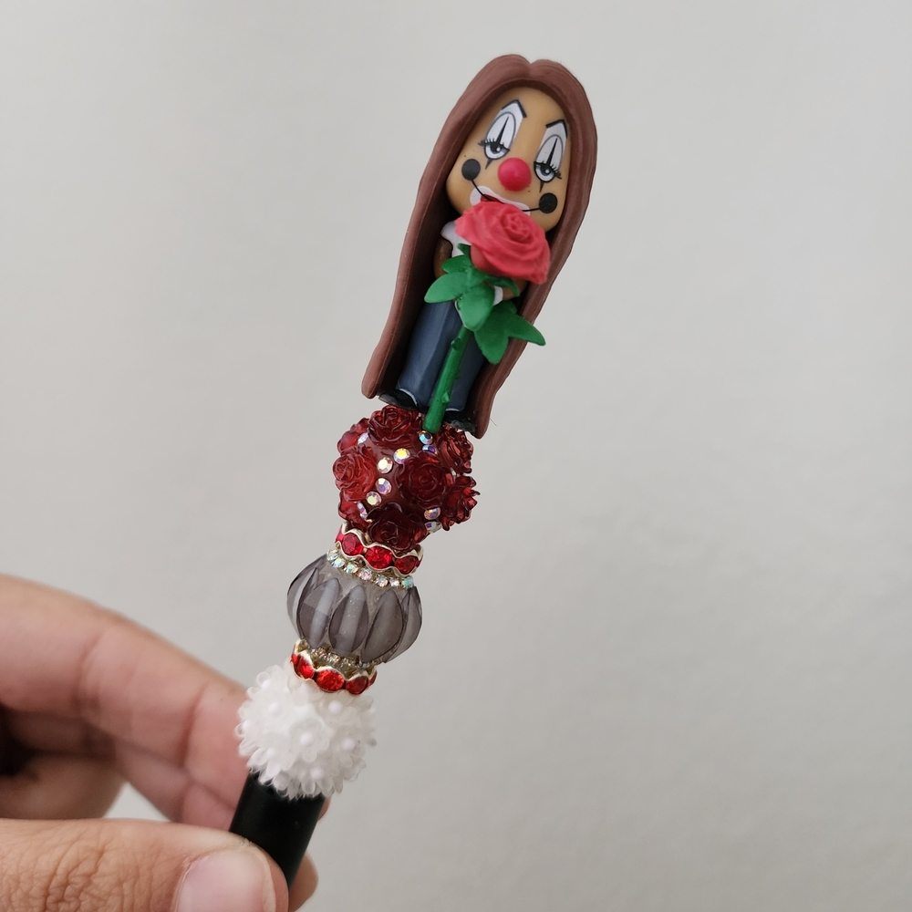 Handcrafted Decorative Pen with Red and White Beads Chola Rose Custom - Picture 2 of 4